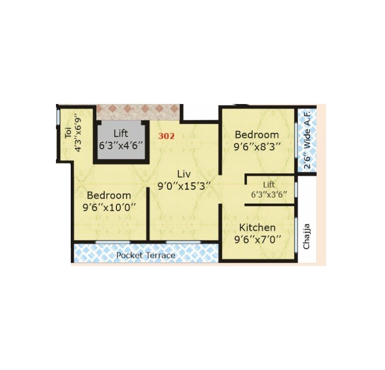 Floor plan of 2 BHK 429 Sq. Ft. Apartment in Jay Orchid I, Palghar