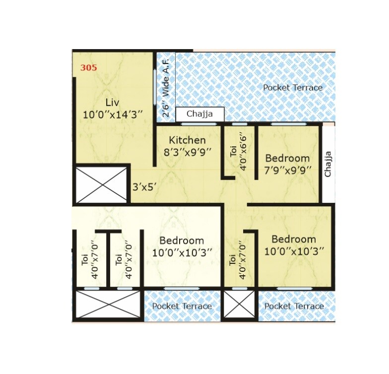 Floor plan of 2 BHK 516 Sq. Ft. Apartment in Jay Orchid I, Palghar