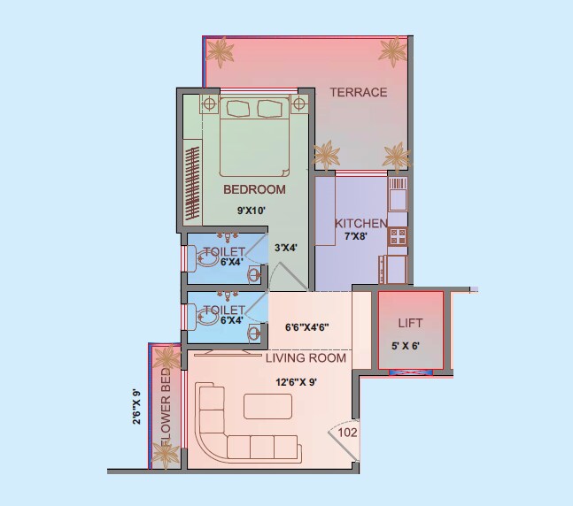 Floor plan of 1 BHK 311 Sq. Ft. Apartment in Jaykumar Oswal Darshan, Palghar