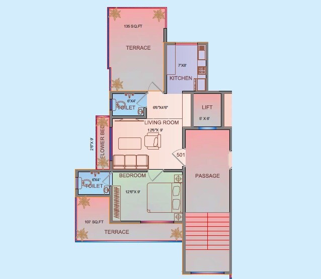 Floor plan of 1 BHK 382 Sq. Ft. Apartment in Jaykumar Oswal Darshan, Palghar