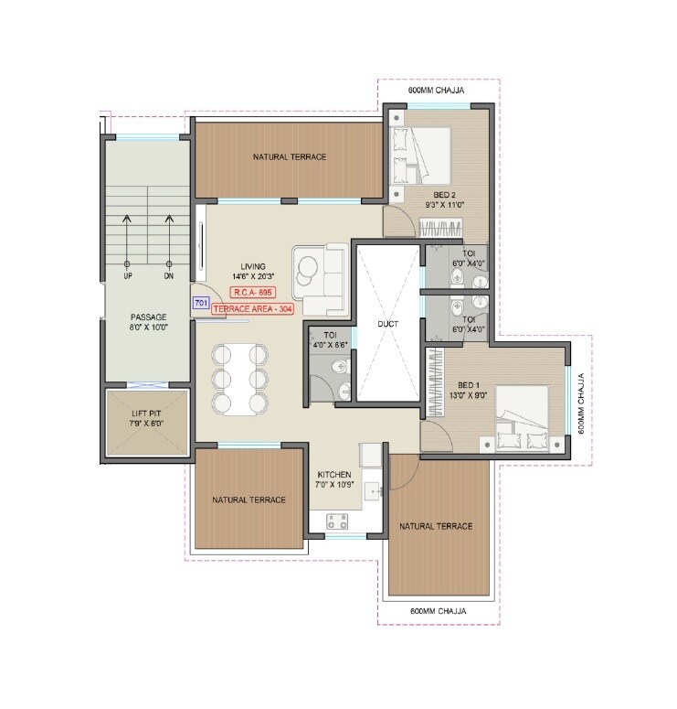 Floor plan of 2 BHK 695 Sq. Ft. Apartment in Jaykumar Oswal Pride, Palghar