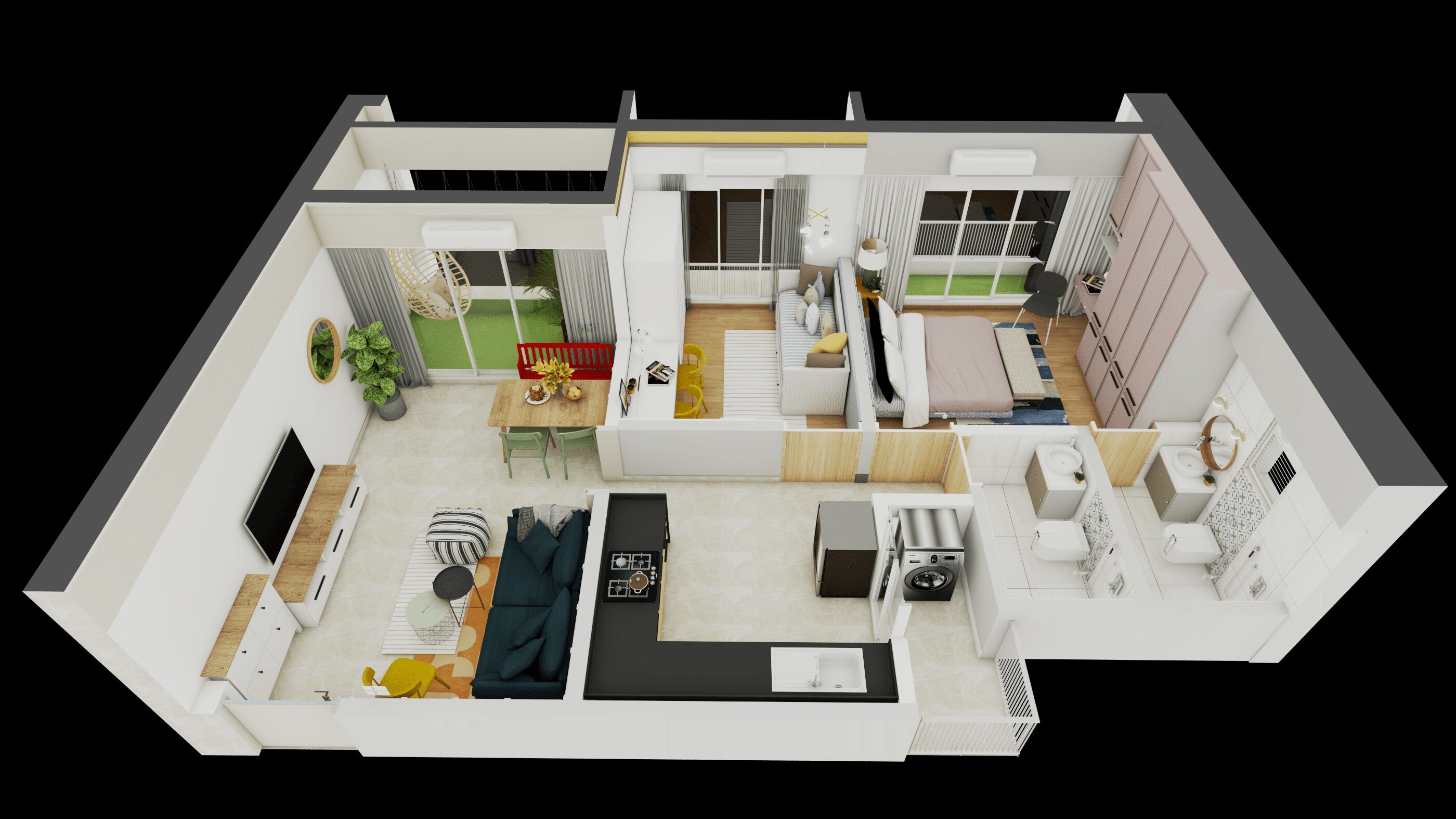 Floor plan of 2 BHK 575 Sq. Ft. Apartment in Jeevdani Oakwood, Palghar