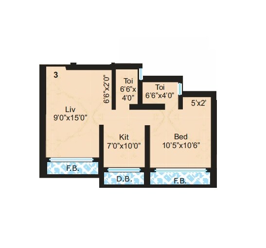 Floor plan of 1 BHK 260 Sq. Ft. Apartment in Jem Jupiter Complex, Palghar