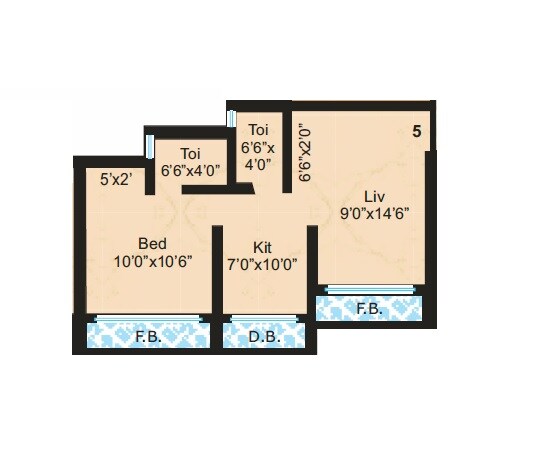 Floor plan of 1 BHK 358 Sq. Ft. Apartment in Jem Jupiter Complex, Palghar