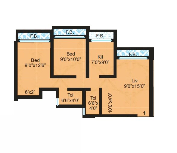 Floor plan of 2 BHK 512 Sq. Ft. Apartment in Jem Jupiter Complex, Palghar