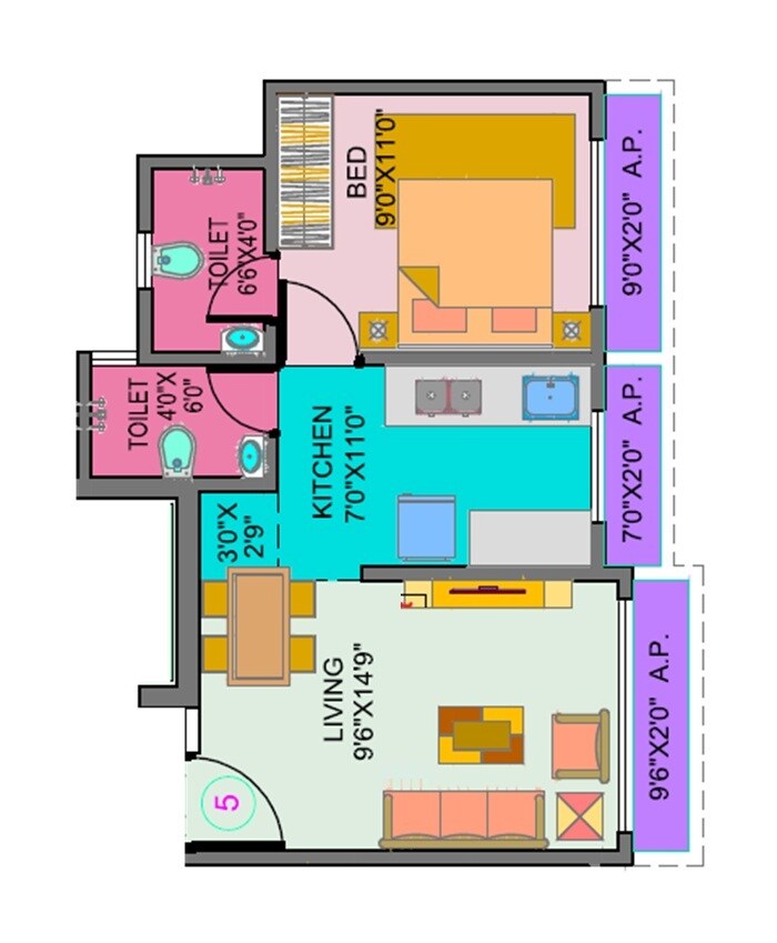 Floor plan of 1 BHK 316 Sq. Ft. Apartment in Jones Vegas J V Nagar, Palghar