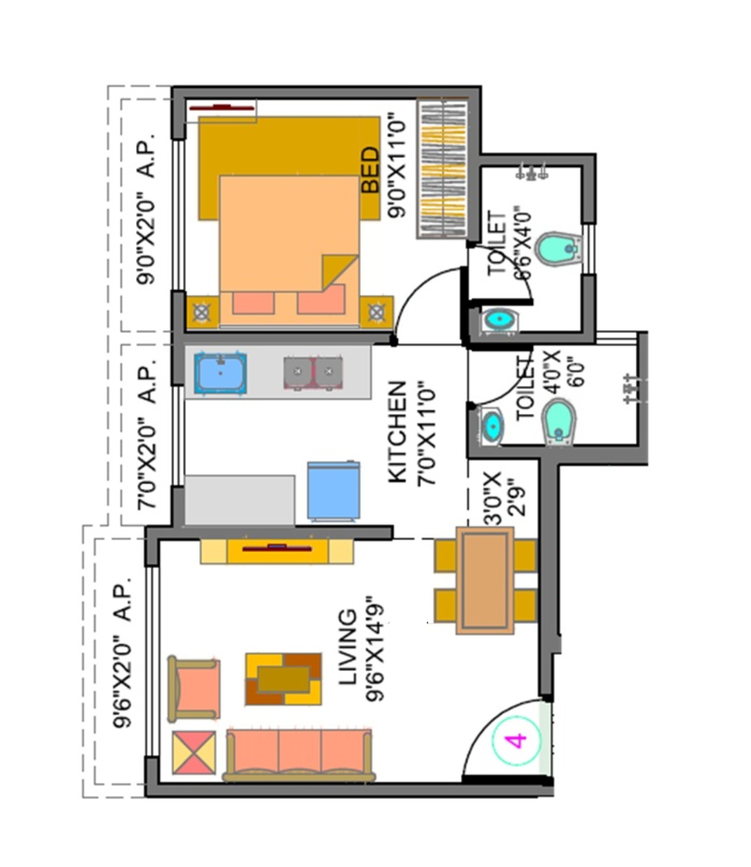 Floor plan of 1 BHK 322 Sq. Ft. Apartment in Jones Vegas J V Nagar, Palghar