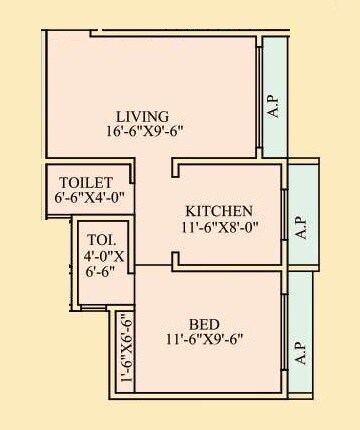 Floor plan of 1 BHK 440 Sq. Ft. Apartment in JP Elite Tower, Palghar
