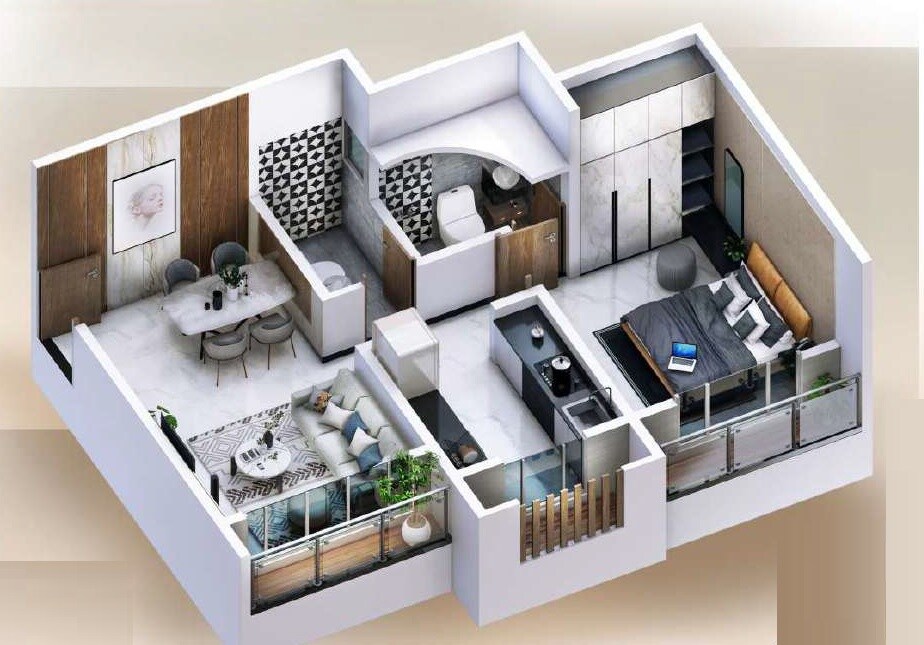 Floor plan of 1 BHK 360 Sq. Ft. Apartment in JP Elite Tower, Palghar