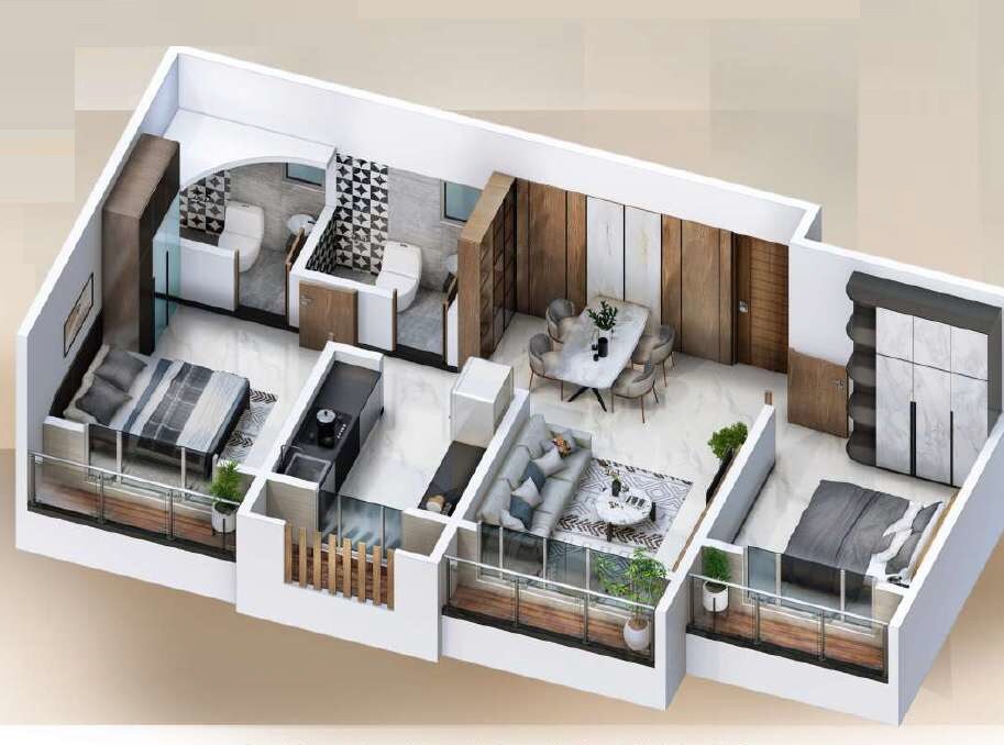 Floor plan of 2 BHK 460 Sq. Ft. Apartment in JP Elite Tower, Palghar