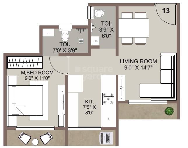 Floor plan of 1 BHK 311 Sq. Ft. Apartment in JP Ruchita Bliss, Palghar