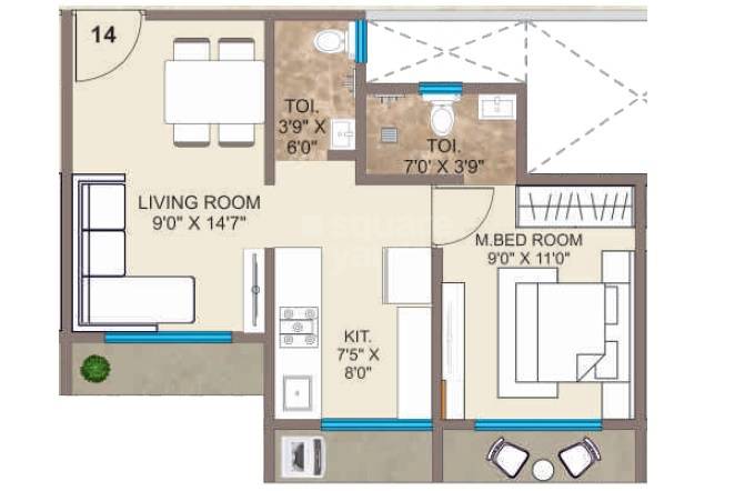 Floor plan of 1 BHK 461 Sq. Ft. Apartment in JP Ruchita Bliss, Palghar