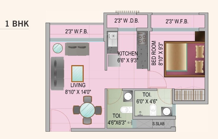 Floor plan of 1 BHK 403 Sq. Ft. Apartment in JSB Nakshatra Aarambh, Palghar