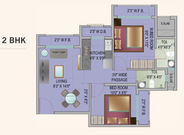 Floor plan of 2 BHK 455 Sq. Ft. Apartment in JSB Nakshatra Aarambh, Palghar