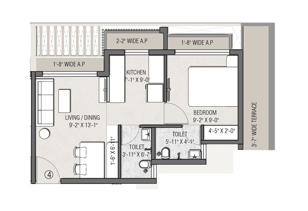 Floor plan of 1 BHK 416 Sq. Ft. Apartment in JSB Nakshatra Aazstha, Palghar