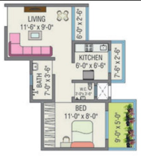 Floor plan of 1 BHK 181 Sq. Ft. Apartment in JSB Nakshatra Greens, Palghar