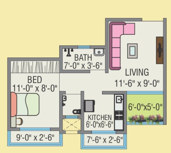 Floor plan of 1 BHK 256 Sq. Ft. Apartment in JSB Nakshatra Greens, Palghar