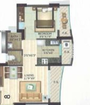 Floor plan of 1 BHK 251 Sq. Ft. Apartment in JSB Nakshatra Ozone, Palghar
