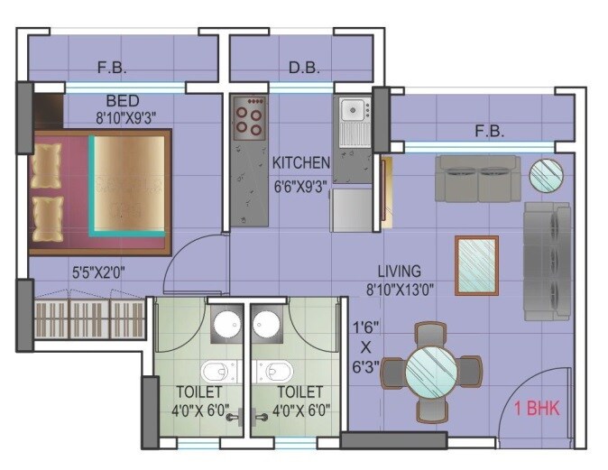 Floor plan of 1 BHK 292 Sq. Ft. Apartment in JSB Nakshatra Pride II, Palghar