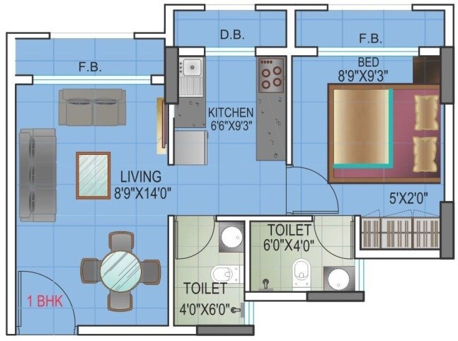 Floor plan of 1 BHK 302 Sq. Ft. Apartment in JSB Nakshatra Pride II, Palghar