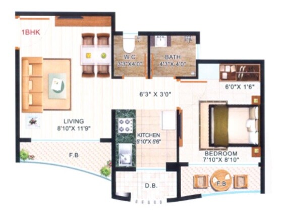 Floor plan of 1 BHK 251 Sq. Ft. Apartment in JSB Nakshatra Primus, Palghar