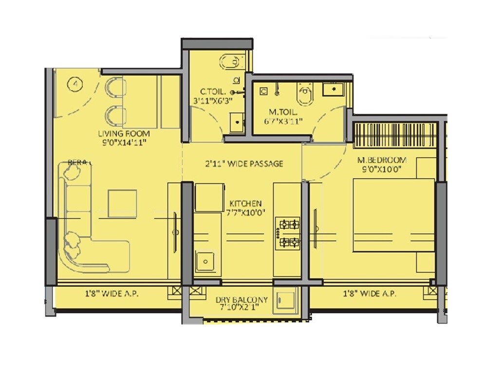 Floor plan of 1 BHK 447 Sq. Ft. Apartment in JSB Nakshatra Veda, Palghar