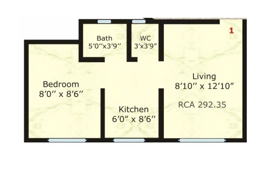Floor plan of 1 BHK 292 Sq. Ft. Apartment in JSB Sai Nakshatra Trrident, Palghar
