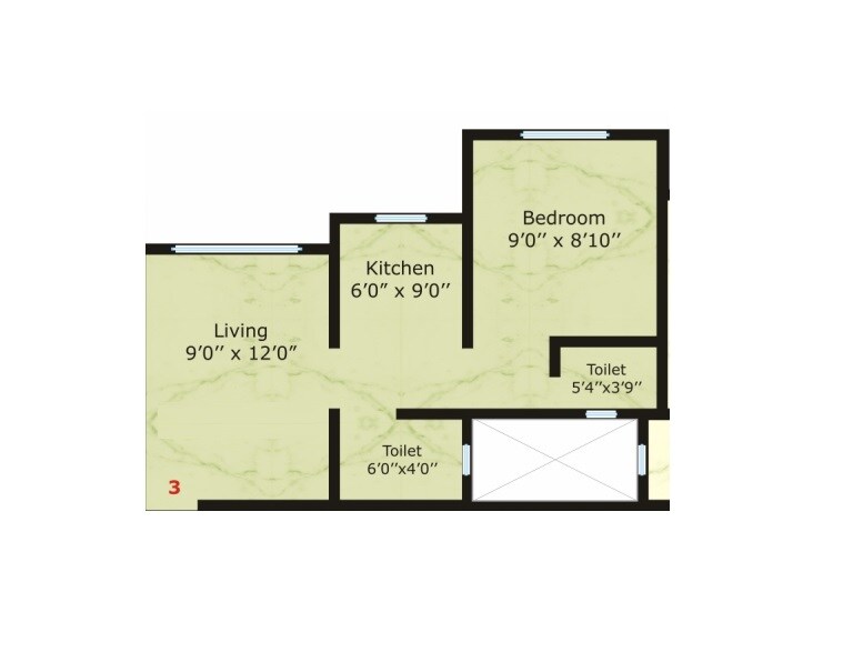 Floor plan of 1 BHK 340 Sq. Ft. Apartment in JSB Sai Nakshatra Trrident, Palghar