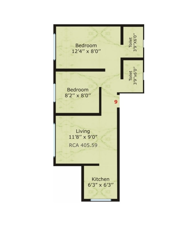 Floor plan of 2 BHK 406 Sq. Ft. Apartment in JSB Sai Nakshatra Trrident, Palghar