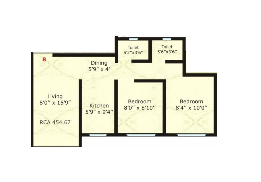 Floor plan of 2 BHK 455 Sq. Ft. Apartment in JSB Sai Nakshatra Trrident, Palghar