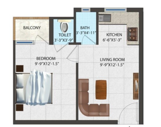 Floor plan of 1 BHK 685 Sq. Ft. Apartment in Jyoti Harmony, Palghar