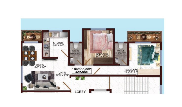 Floor plan of 2 BHK 611 Sq. Ft. Apartment in K Bafna Krish Mansion, Palghar