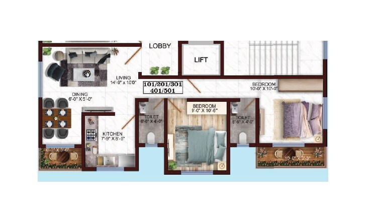 2 BHK 625 Sq. Ft. Apartment