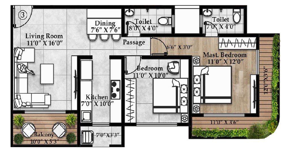 2 BHK 702 Sq. Ft. Apartment