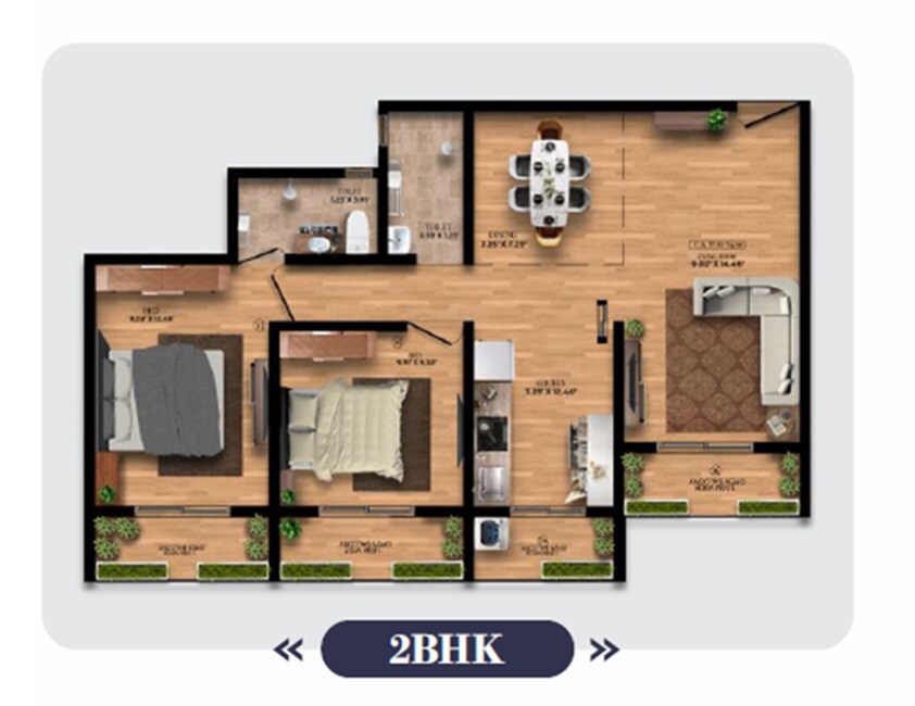 Floor plan of 2 BHK 580 Sq. Ft. Apartment in KA Skyline Towers, Palghar