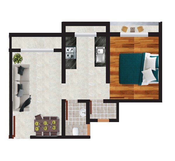 Floor plan of 1 BHK 339 Sq. Ft. Apartment in Kailash Parmar Tiara Palace, Palghar