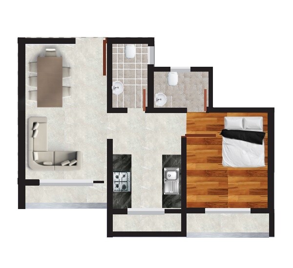 Floor plan of 1 BHK 375 Sq. Ft. Apartment in Kailash Parmar Tiara Palace, Palghar