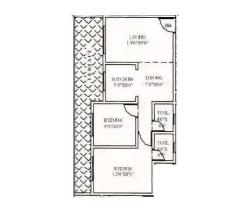 Floor plan of 2 BHK 510 Sq. Ft. Apartment in Kalpana CD Height, Palghar