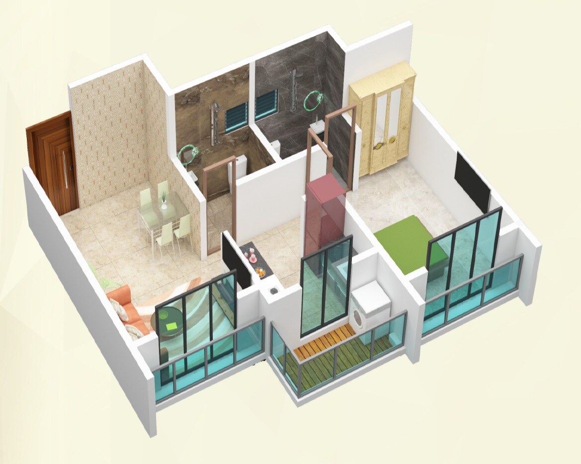 Floor plan of 1 BHK 420 Sq. Ft. Apartment in Kaneri Heights, Palghar