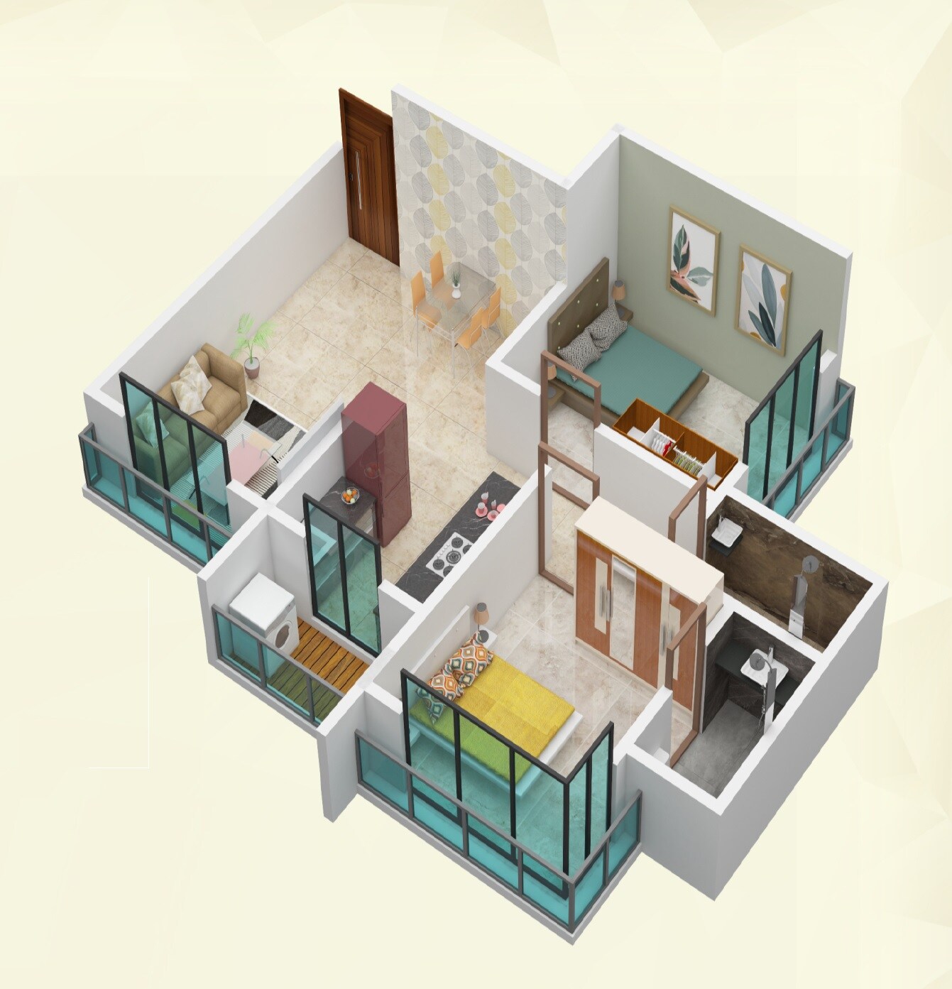 Floor plan of 2 BHK 590 Sq. Ft. Apartment in Kaneri Heights, Palghar