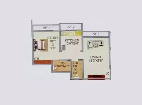 Floor plan of 1 BHK 343 Sq. Ft. Apartment in Karma Heights, Palghar