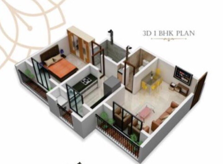 Floor plan of 1 BHK 378 Sq. Ft. Apartment in Karma Heights, Palghar
