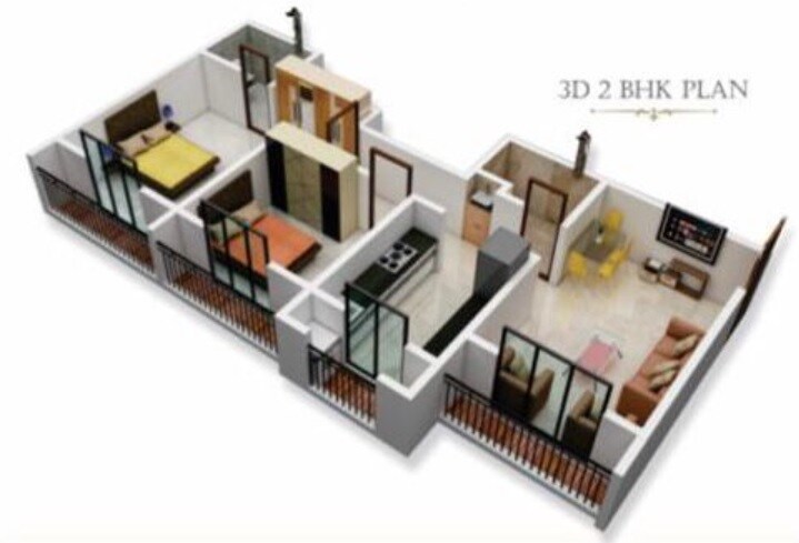 Floor plan of 2 BHK 524 Sq. Ft. Apartment in Karma Heights, Palghar