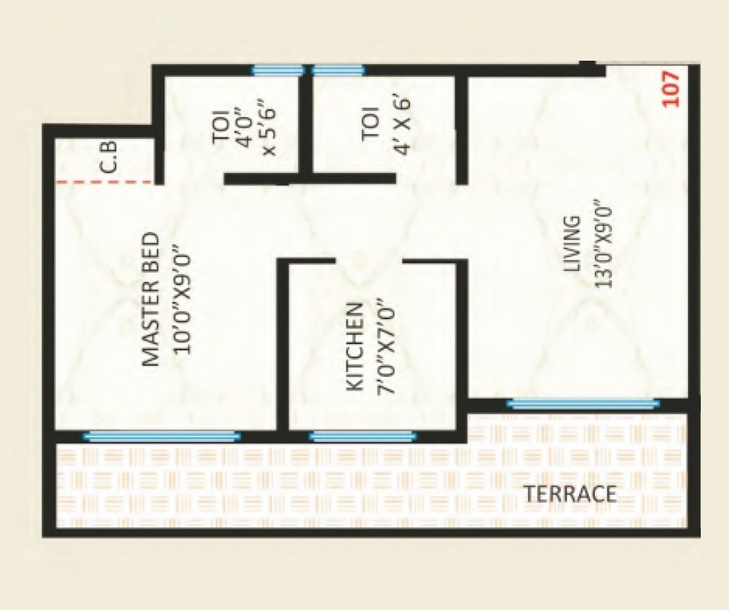 Floor plan of 1 BHK 423 Sq. Ft. Apartment in Kavita Paramount Enclave, Palghar