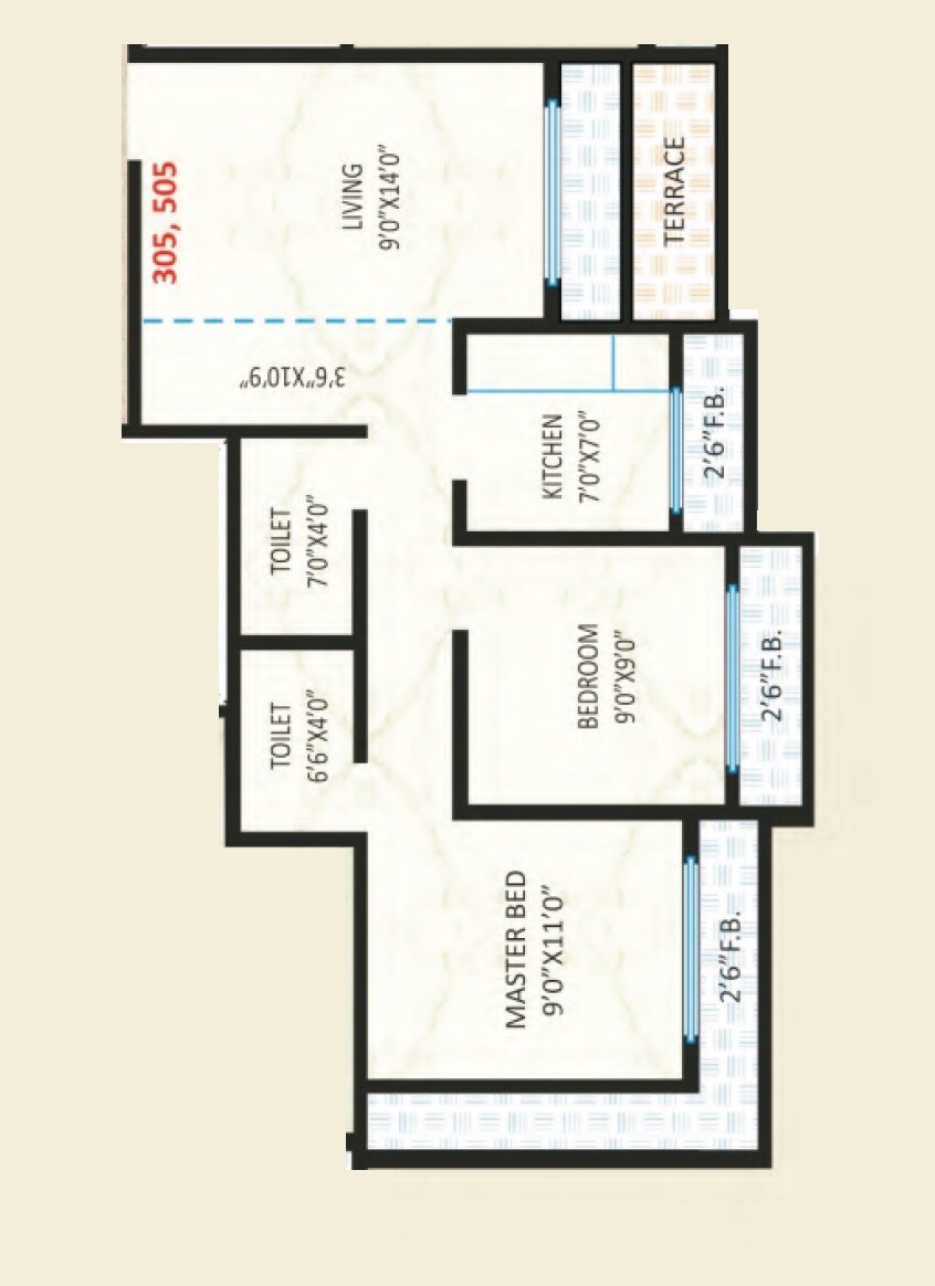 Floor plan of 2 BHK 572 Sq. Ft. Apartment in Kavita Paramount Enclave, Palghar