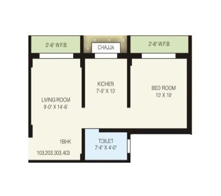 Floor plan of 1 BHK 535 Sq. Ft. Apartment in Khushi Aangan Ph-II, Palghar