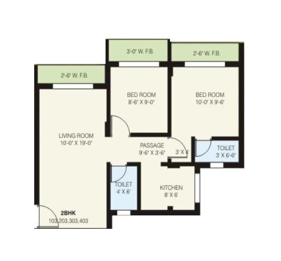 Floor plan of 2 BHK 805 Sq. Ft. Apartment in Khushi Aangan Phase -1, Palghar
