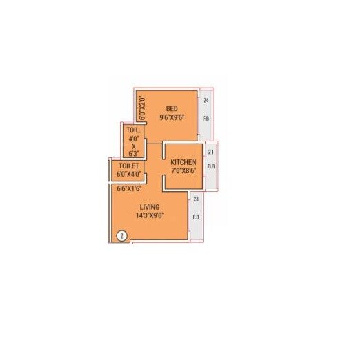 Floor plan of 1 BHK 375 Sq. Ft. Apartment in Kini Tower, Palghar