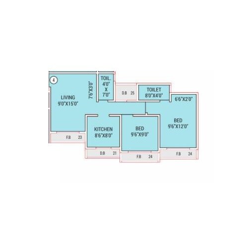 Floor plan of 2 BHK 560 Sq. Ft. Apartment in Kini Tower, Palghar