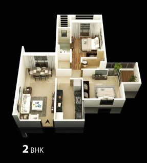 Floor plan of 2 BHK 692 Sq. Ft. Apartment in KK Crescent Point, Palghar